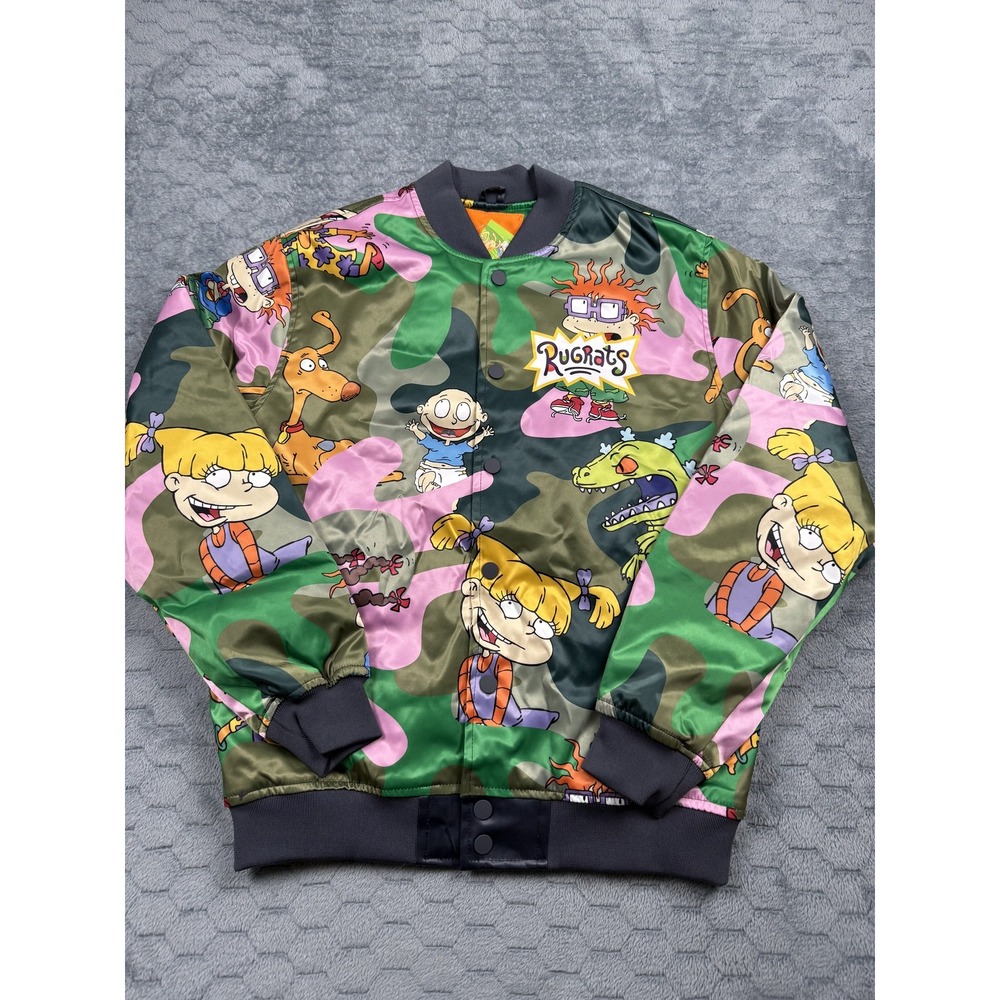 Nickelodeon Rugrats Jacket Mens Large Camo Cartoon Bomber Quilted 90s Style New